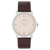 Sonata Men's Watch Analog White Dial With Brown Leather Strap, 77083SL04